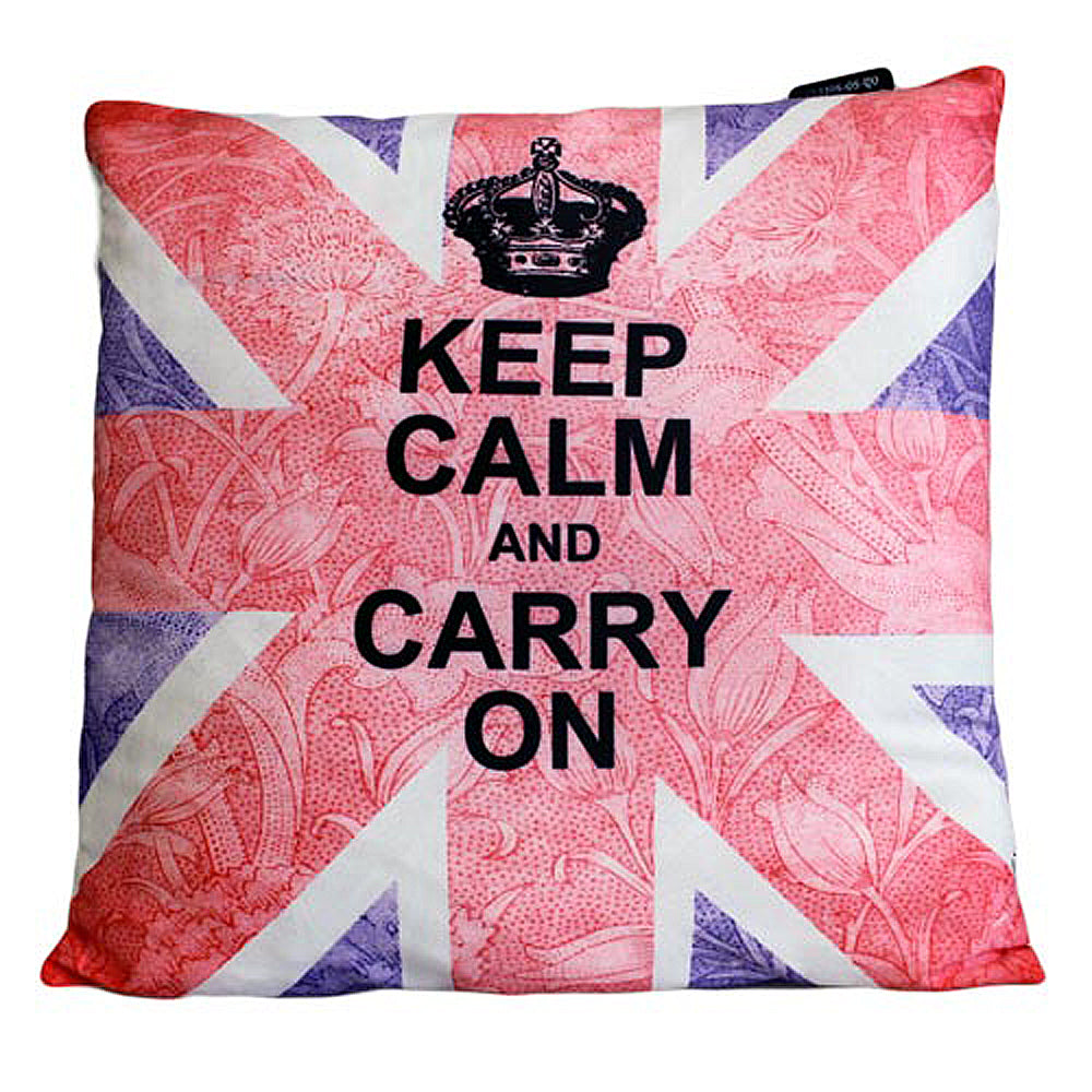 CUSCINI LETTERARI - Copricuscino in Juta lavata / Cotton pillow case KEEP CALM AND CARRY ON - Size 40x40cm UNIONJACK-C-03